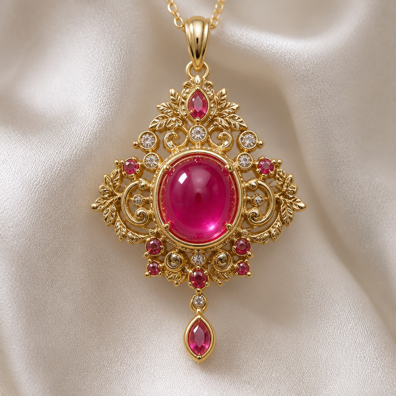 A minimalist women's pendant with ruby stones suitable for daily wear, highly ornate, intricate and elaborate, richly detailed
using the attached image as a visual reference, create A minimalist women's pendant with ruby stones suitable for daily wear, highly ornate, intricate and elaborate, richly detailed. photorealistic, just the design no text