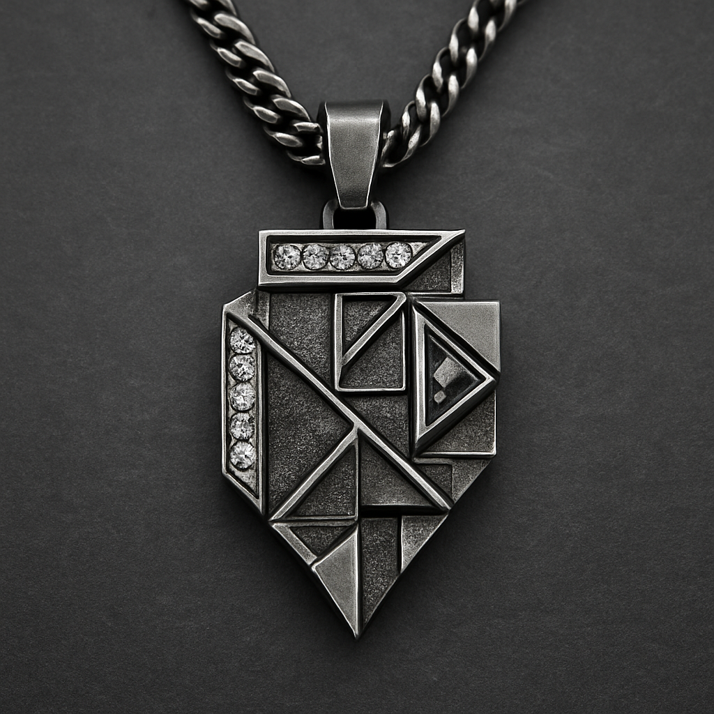 Geomatric pendant of set men collection of diamonds and stones of edgy styles and architectural