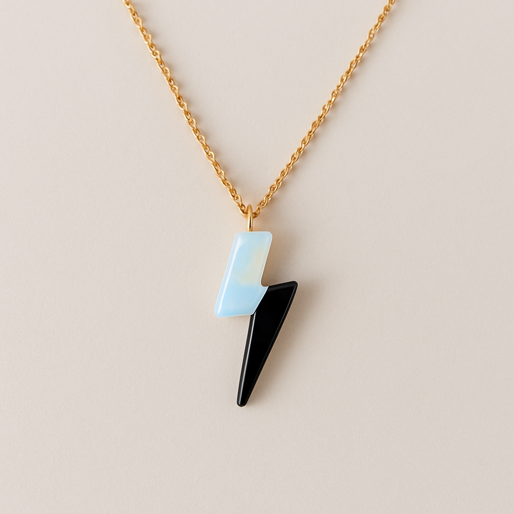Opalite and onyx lightening bolt collar