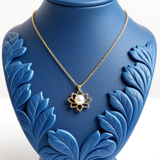 Украшение на шею золотая цепочка с подвеской в виде цветка лотоса с жемчугом по центру