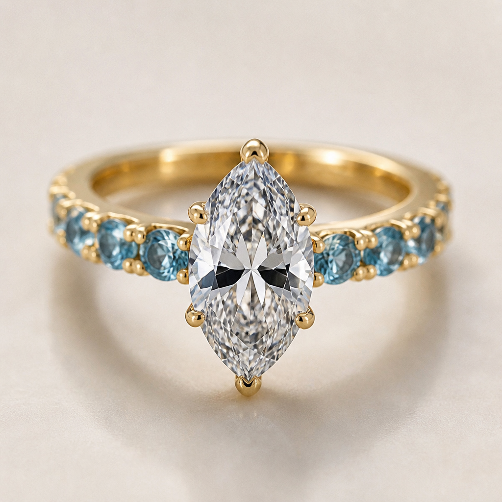 A luxury women's ring made of gold with diamond stones suitable for wedding. камень кольца вытянутой формы три карата по кругу кольца камни топазы
photorealistic jewelry design, A luxury women's ring made of gold with diamond stones suitable for wedding. камень кольца вытянутой формы три карата по кругу кольца камни топазы, luxury style, just the design no text