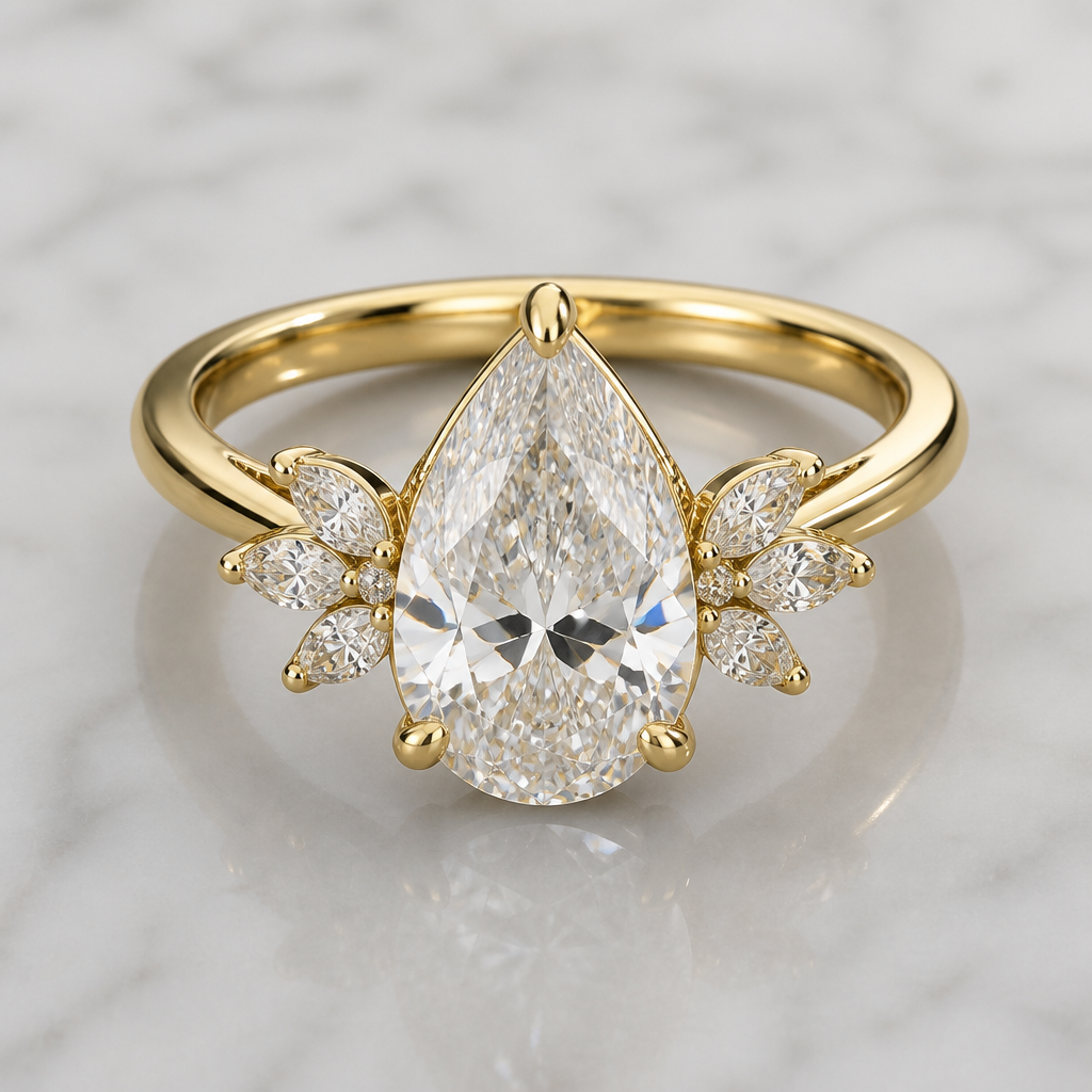 pear shape ring
gold setting
photorealistic jewelry design, pear shape ring
gold setting
, just the design no text