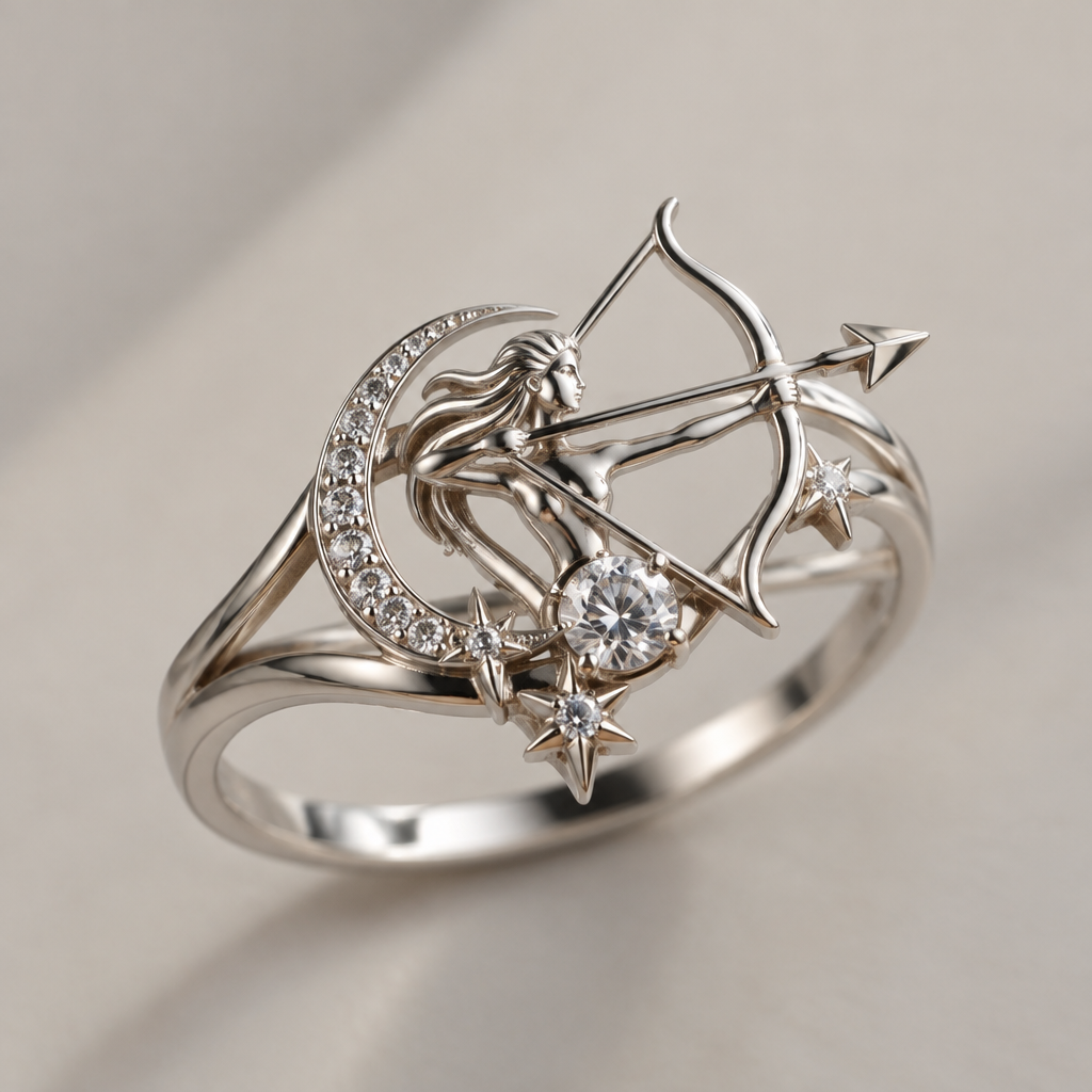 A women's ring. anillo de plata con significado del sigo sagitario y poder creador
photorealistic jewelry design, A women's ring. anillo de plata con significado del sigo sagitario y poder creador, modern style, just the design no text