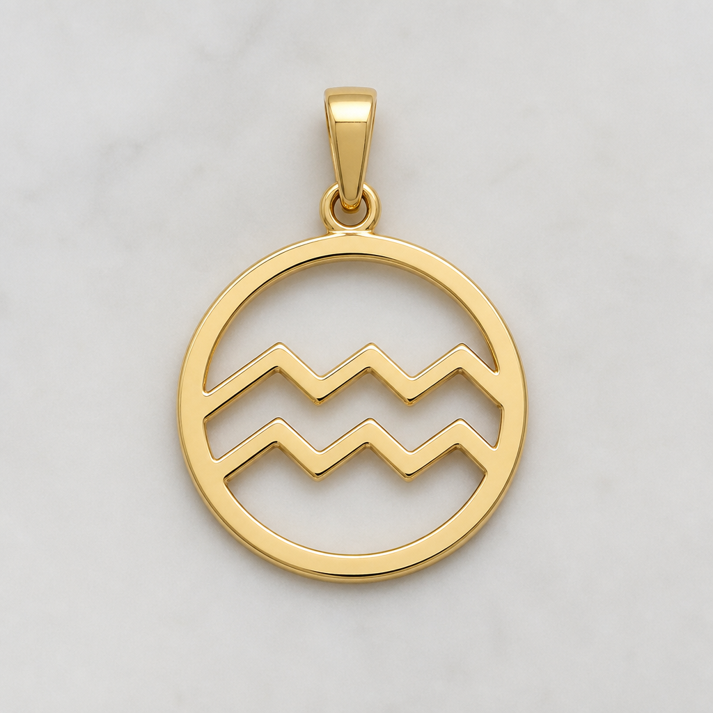 A minimalist women's pendant made of gold. colgante del signo del zodiaco de acuario ♒️
photorealistic jewelry design, A minimalist women's pendant made of gold. colgante del signo del zodiaco de acuario ♒️, minimalist style, just the design no text