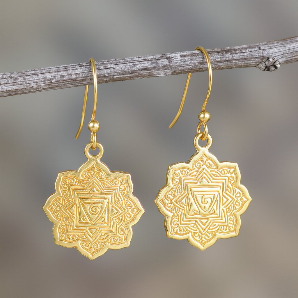  золотые матовые серьги в виде изображения чакры сахасрары