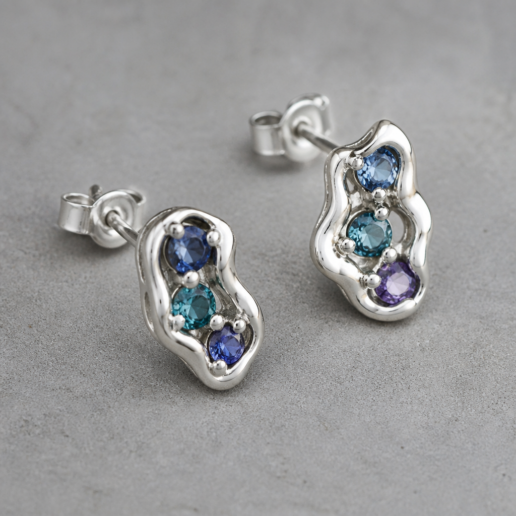 A modern women's earrings made of silver suitable for daily wear. create earing with theses color sapphires. with using a silver clay
photorealistic jewelry design, A modern women's earrings made of silver suitable for daily wear. create earing with theses color sapphires. with using a silver clay, modern style, just the design no text