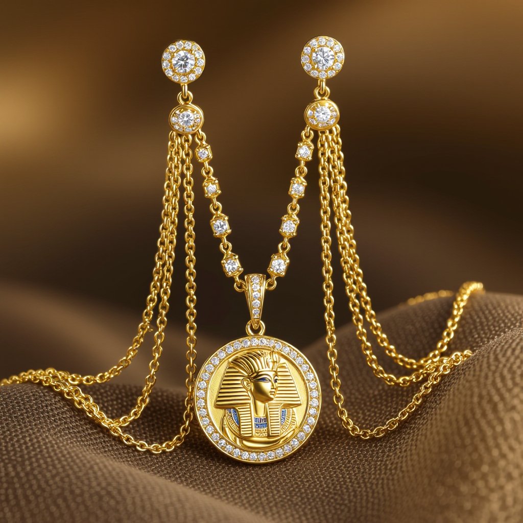 Zotot long earrings with a pendant symbolic image of the Egyptian god Ra symbol of the sun long chains