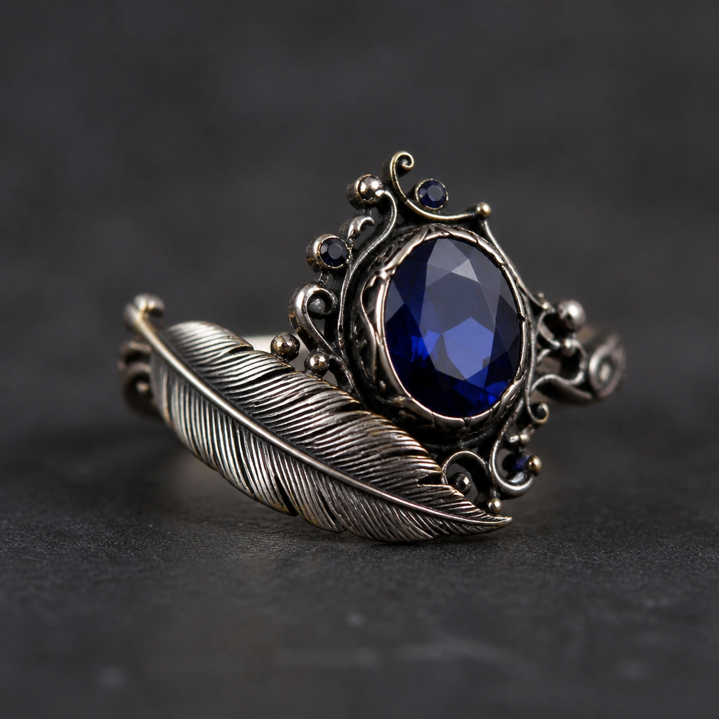 Rare sapphire ring with a feather
photorealistic jewelry design, Rare sapphire ring with a feather , vintage style, just the design no text