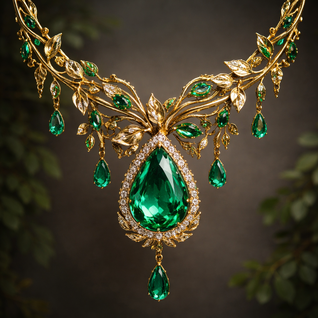 gold green emerald teardrop necklace