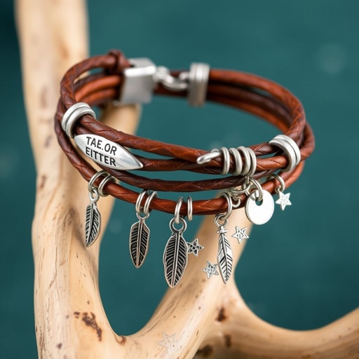 Leather rope bracelet with silver charms