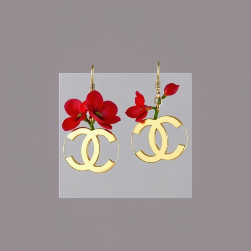 Red flower earrings with C letter