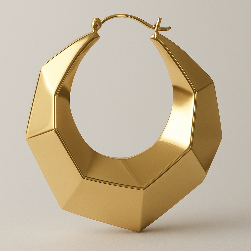 A large hoop earring that is convex and geometric bent