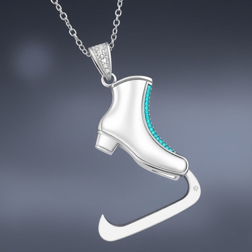 Silver Pendant shape one ice skate with turquoise stripe inside the low thin part blade