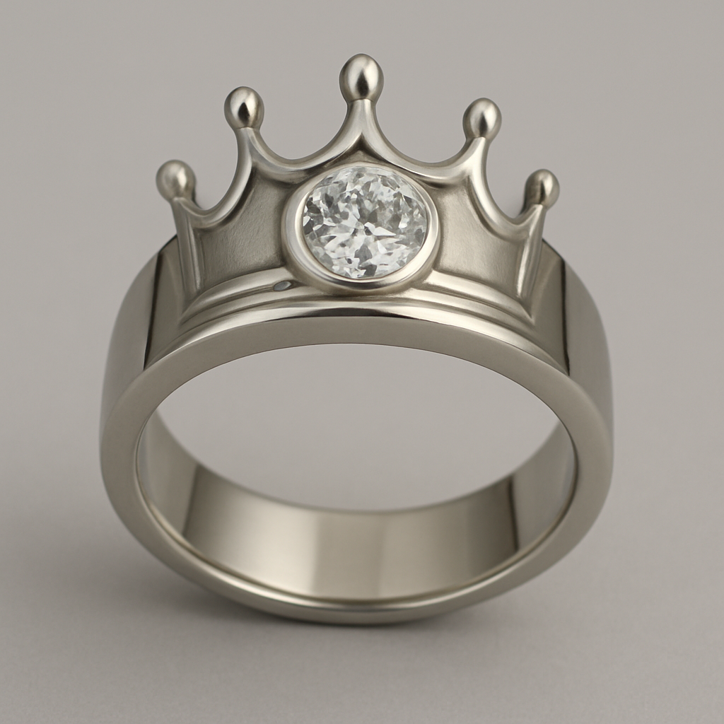 Men ring with shape of crown holding the diamond 