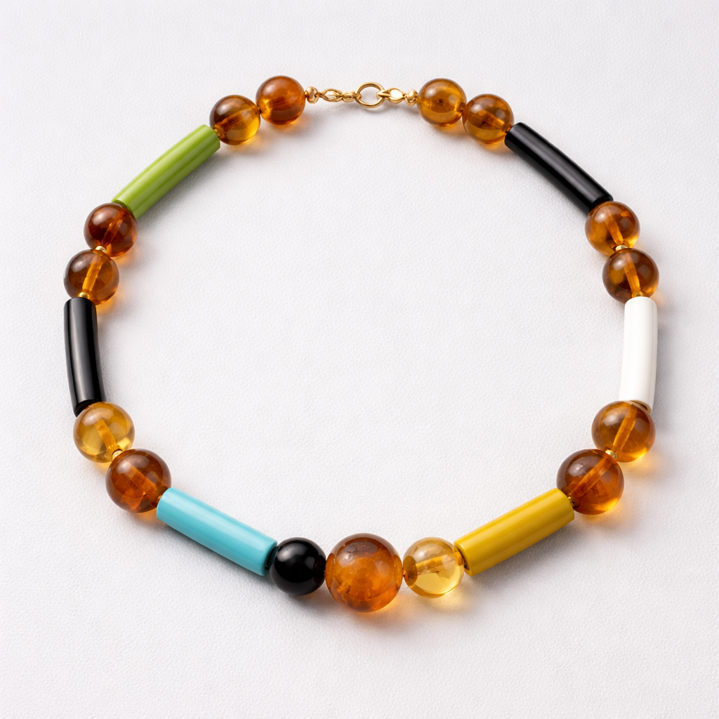 Only ambers stone ,tubes,round,shapes combined necklace for women green black white blue yellow colours mix