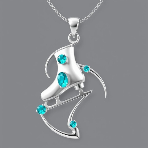 Pendant silver with stylized ice figure skating skates. Remove boots and leave only lowest part of skates. Add turquoise