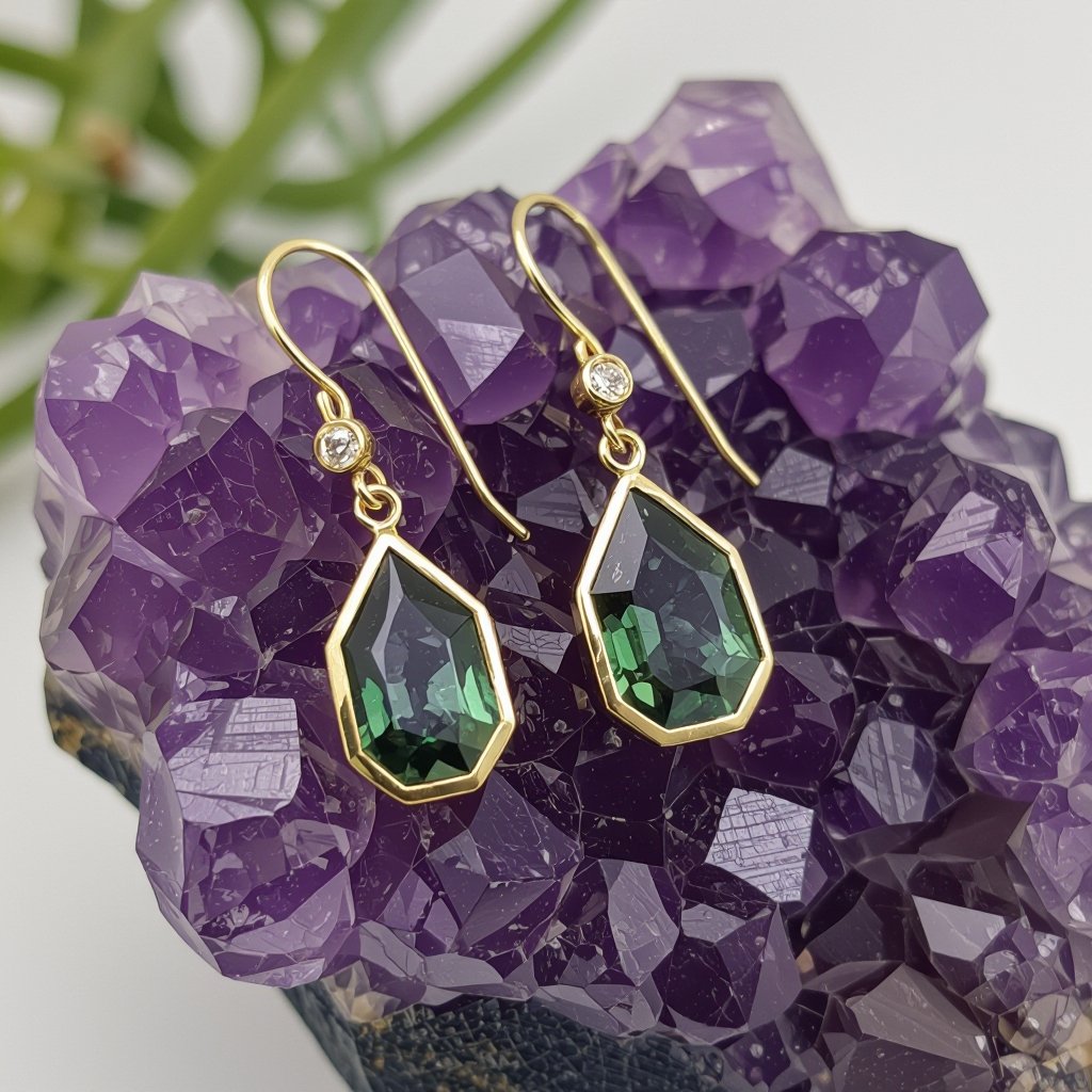 Green sapphire dangle earrings 