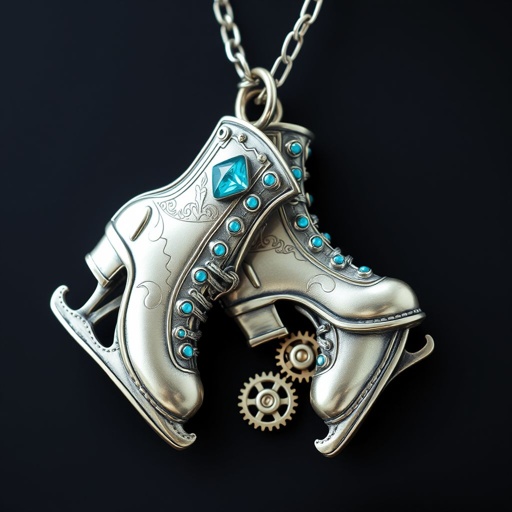 Pendant silver with stylized ice figure skating skates. Remove boots and leave only lowest part of skates. Add turquoise