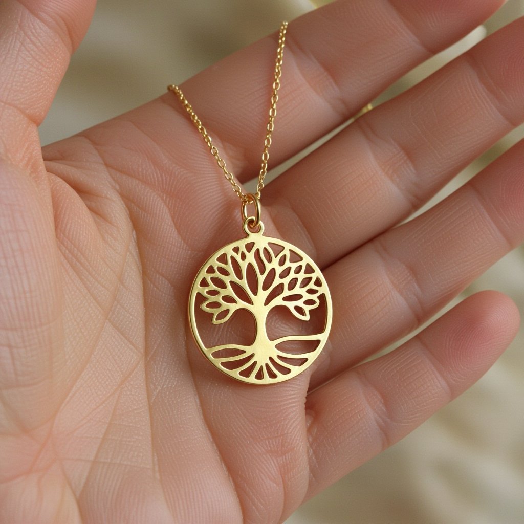 Золотой кулон с изображением дерева узоры с завитками