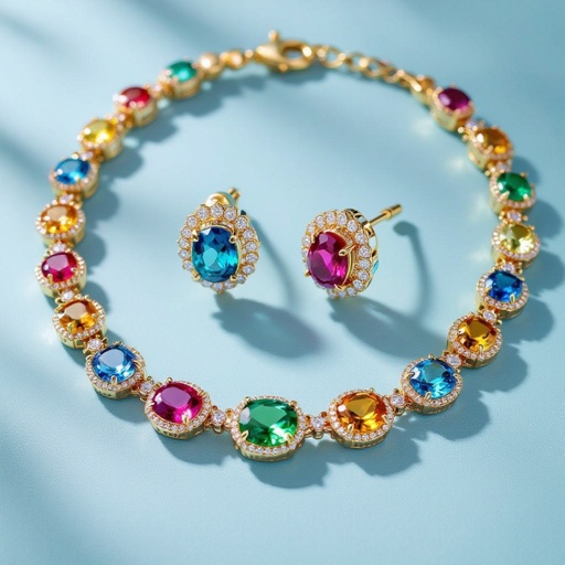 Necklace and ring and earring with luxury colorful jewel with gold