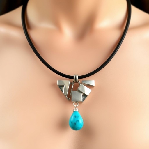Minimalistic stylish necklace on thick leather cord with big silver pendant and gemstone charm 