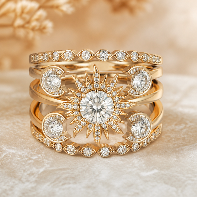 Keep the same contact, change the style of the moon
edit the attached jewelry design with these instructions: Keep the same contact, change the style of the moon. keep it photorealistic, just the design no text