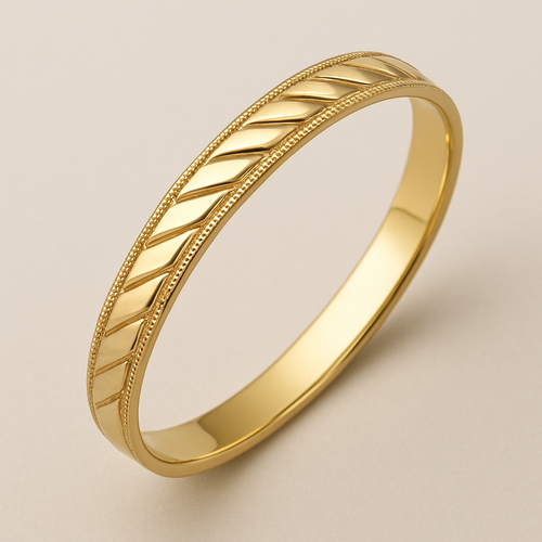 Create a 14k yellow gold bangle with sophisticated detailing