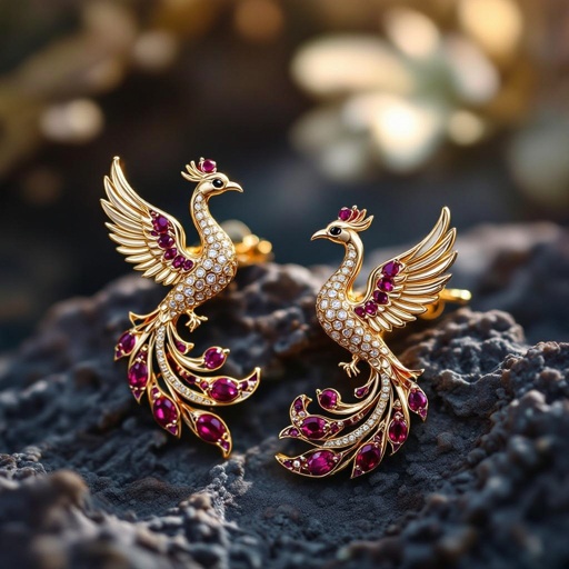 Миниатюрные аккуратные серьги с птицей феникс