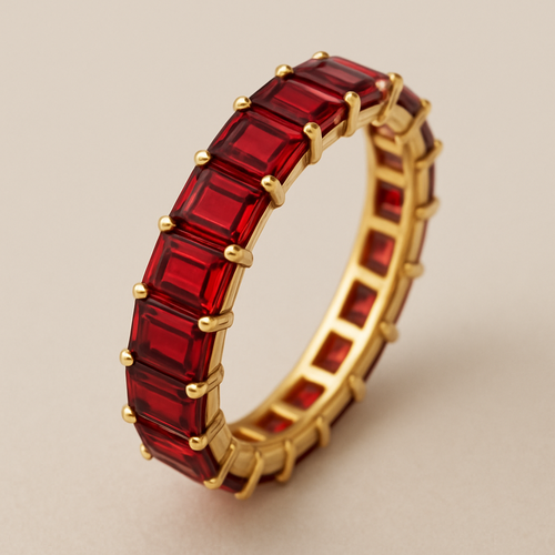 Small  emarld cut red spinal Eternity ring