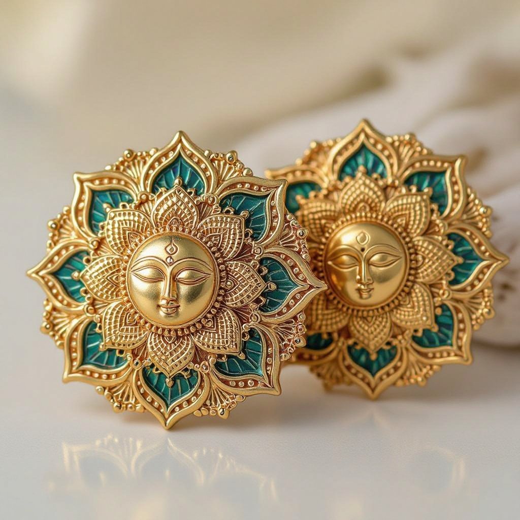  золотые матовые серьги в виде изображения чакры сахасрары