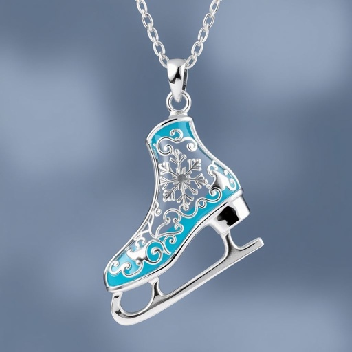 Pendant silver with stylized ice figure skating single skate  with turquoise blade (bottom)