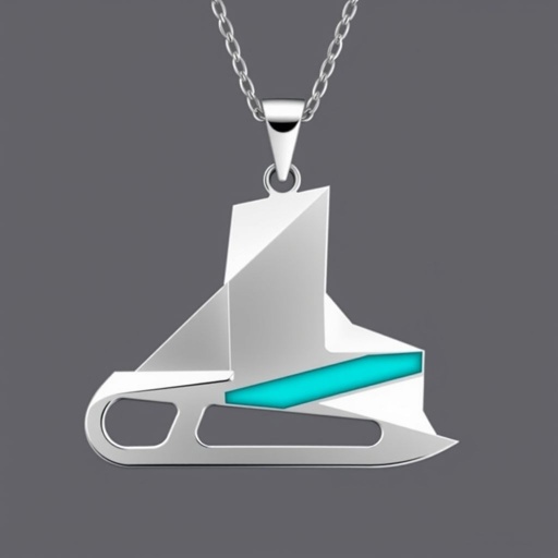 Silver Pendant shape one ice skate with turquoise stripe inside the low thin part blade