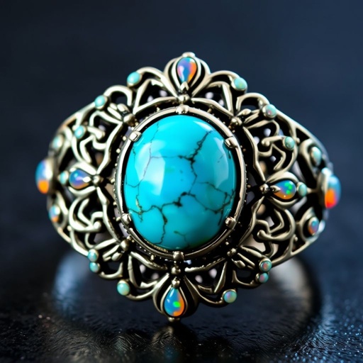Turquoise silver ring with opal accents