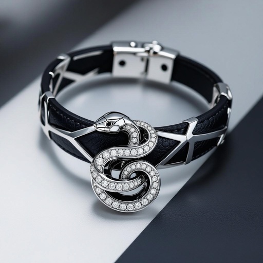 Pendant Geomatric snake leather with diamonds of architecture shapes and edges of bracelet banglea