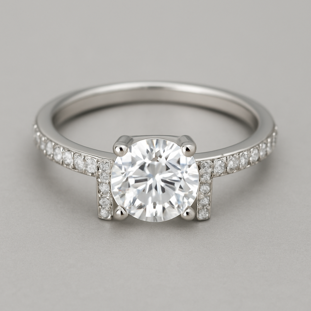 White gold accent  ring 1 carat  with pave t bar band