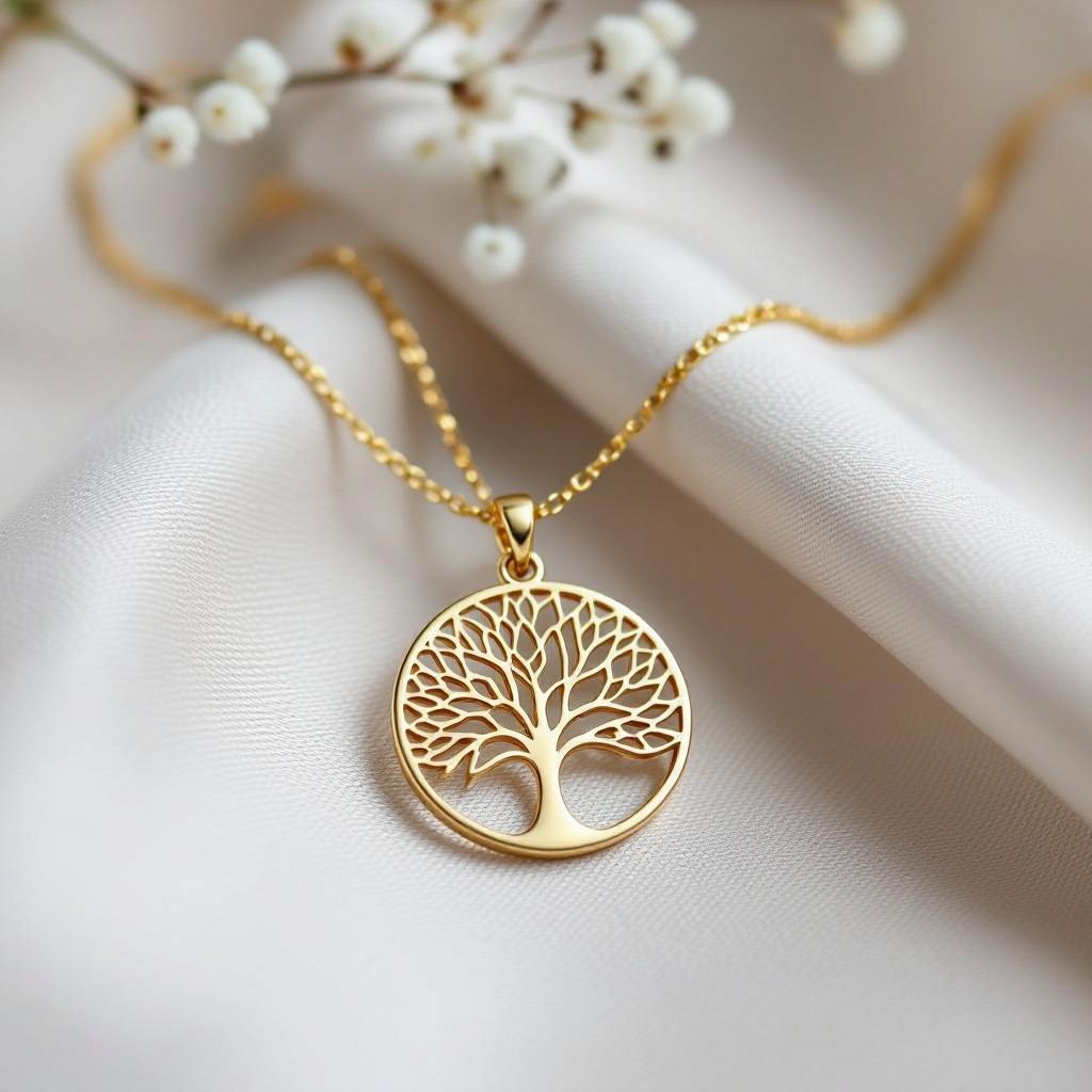 Золотой кулон с изображением дерева узоры с завитками