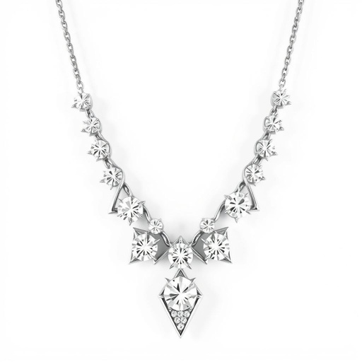 Edgy shape necklace of white diamonds and ehite gold 