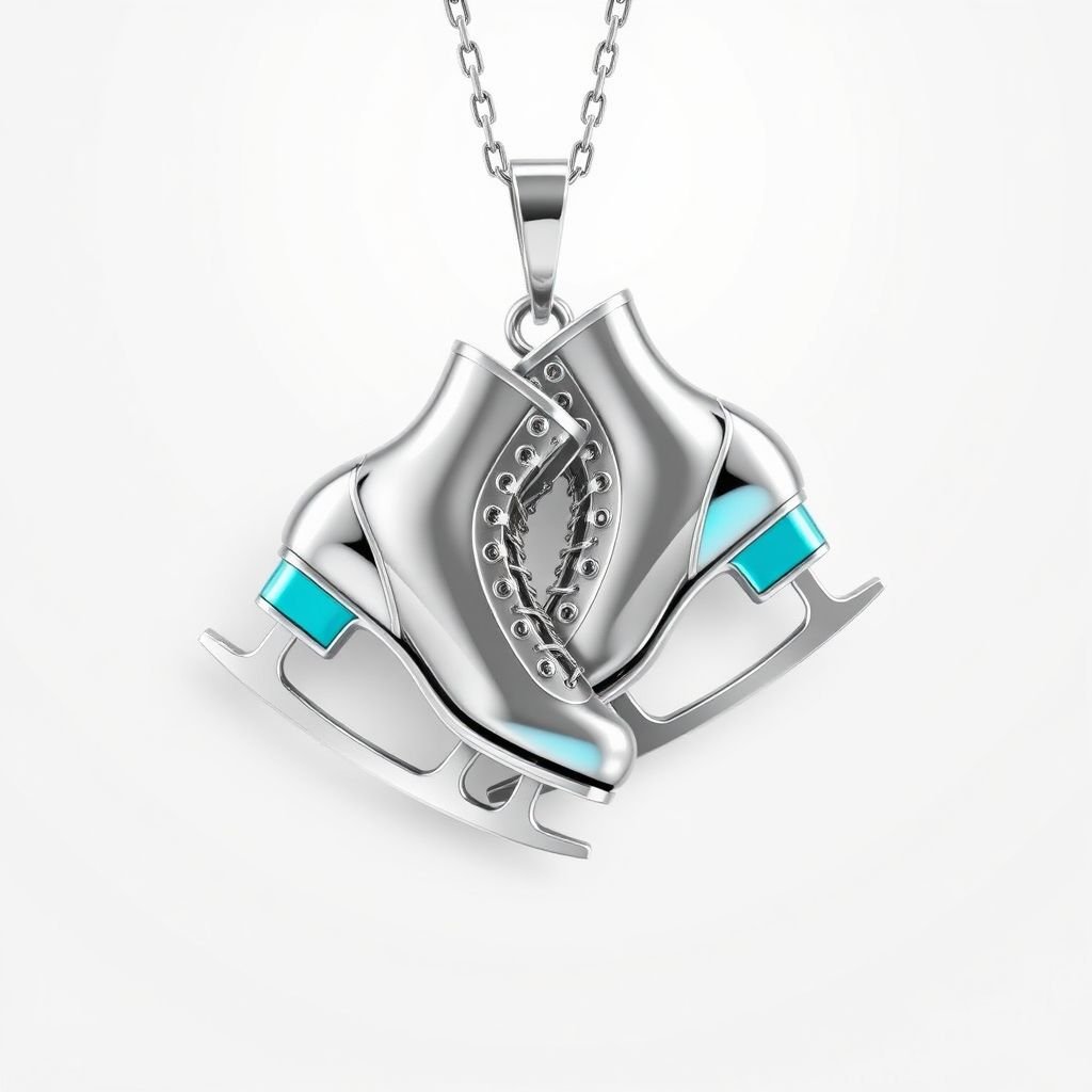 Pendant silver with stylized ice figure skating skates. Remove boots and leave only lowest part of skates. Add turquoise