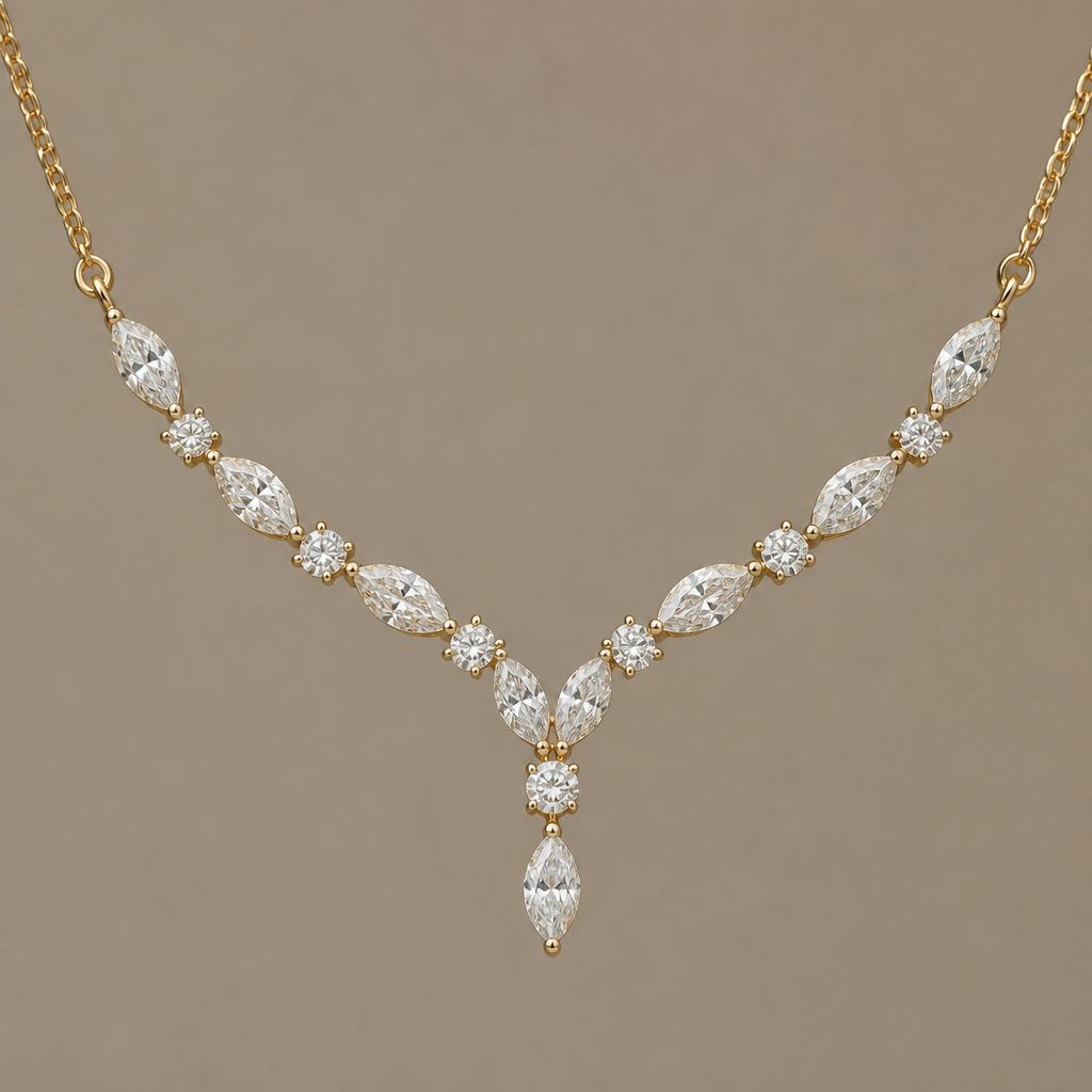 kristina with marquis and round diamonds in gold setting necklace
photorealistic jewelry design, kristina with marquis and round diamonds in gold setting necklace, just the design no text