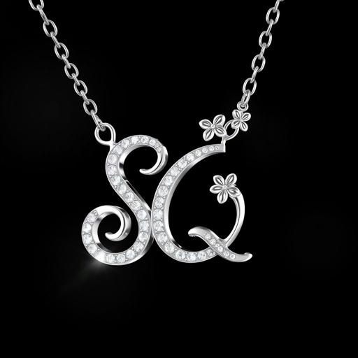 silver necklace with the pendant in letter SQ in a unique way with white  stones. Make it cute