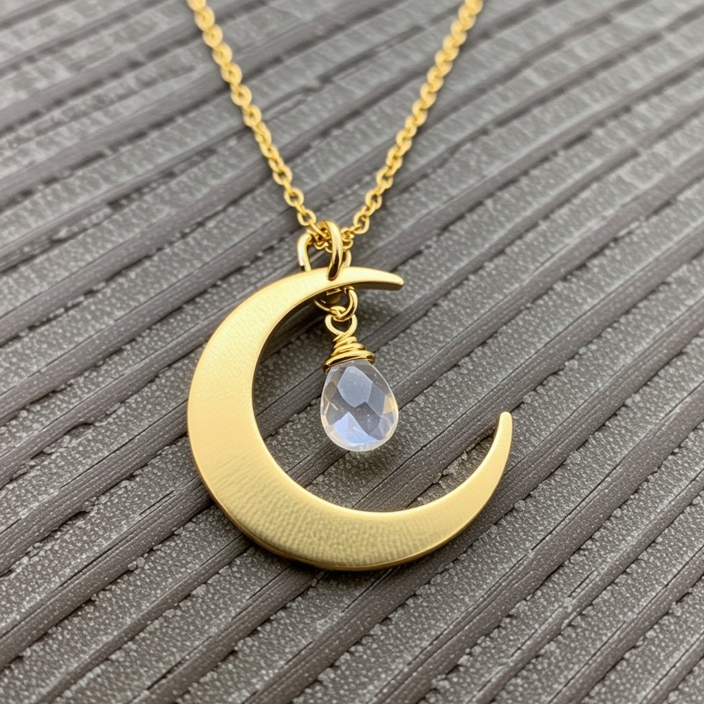 Луна полумесяцем и маленький в виде кристала лунный камень подвеска