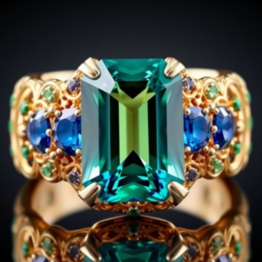 50 carat Arabian blue and green Nanette cut sapphire gemstone Fl lF clarity multi ring with gold band