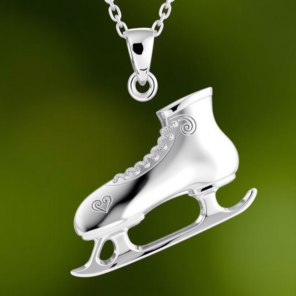 Pendant silver with stylized ice figure skating single skate with turquoise blade (bottom)