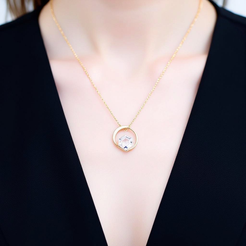 Прозрачный белый длинный кристалл горного хрусталя шестигранный золотой матовый тонкий полумесяц подвеска рядом все на одной цепочке