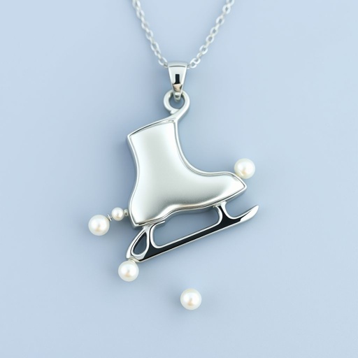 Silver pendant in the shape of ice skating blades with a turquoise stripe within the blade