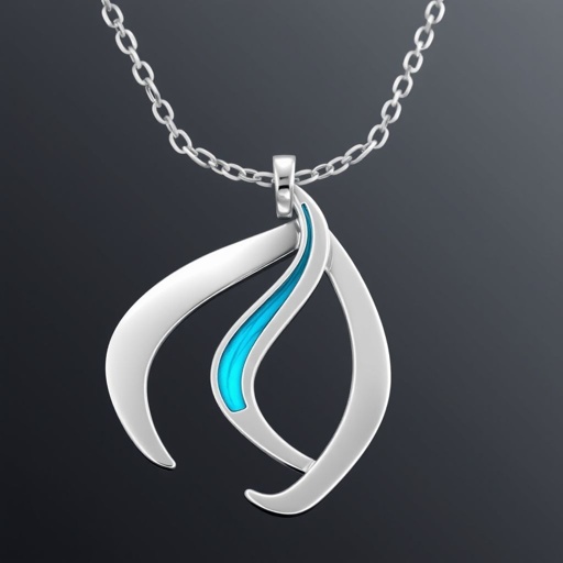 Silver pendant in the shape of ice skating blades with a turquoise stripe within the blade