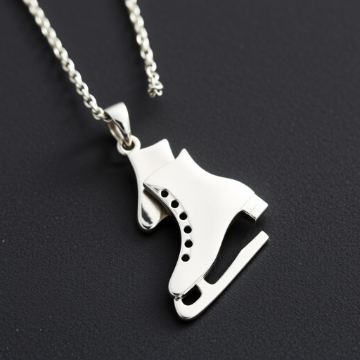 Silver pendant in the shape of figure skating blades without boots with one blade only made of turquoise