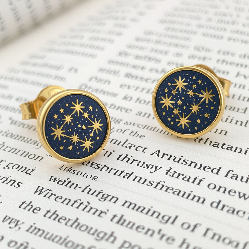 Небольшие золотые матовые серьги в виде созвездия