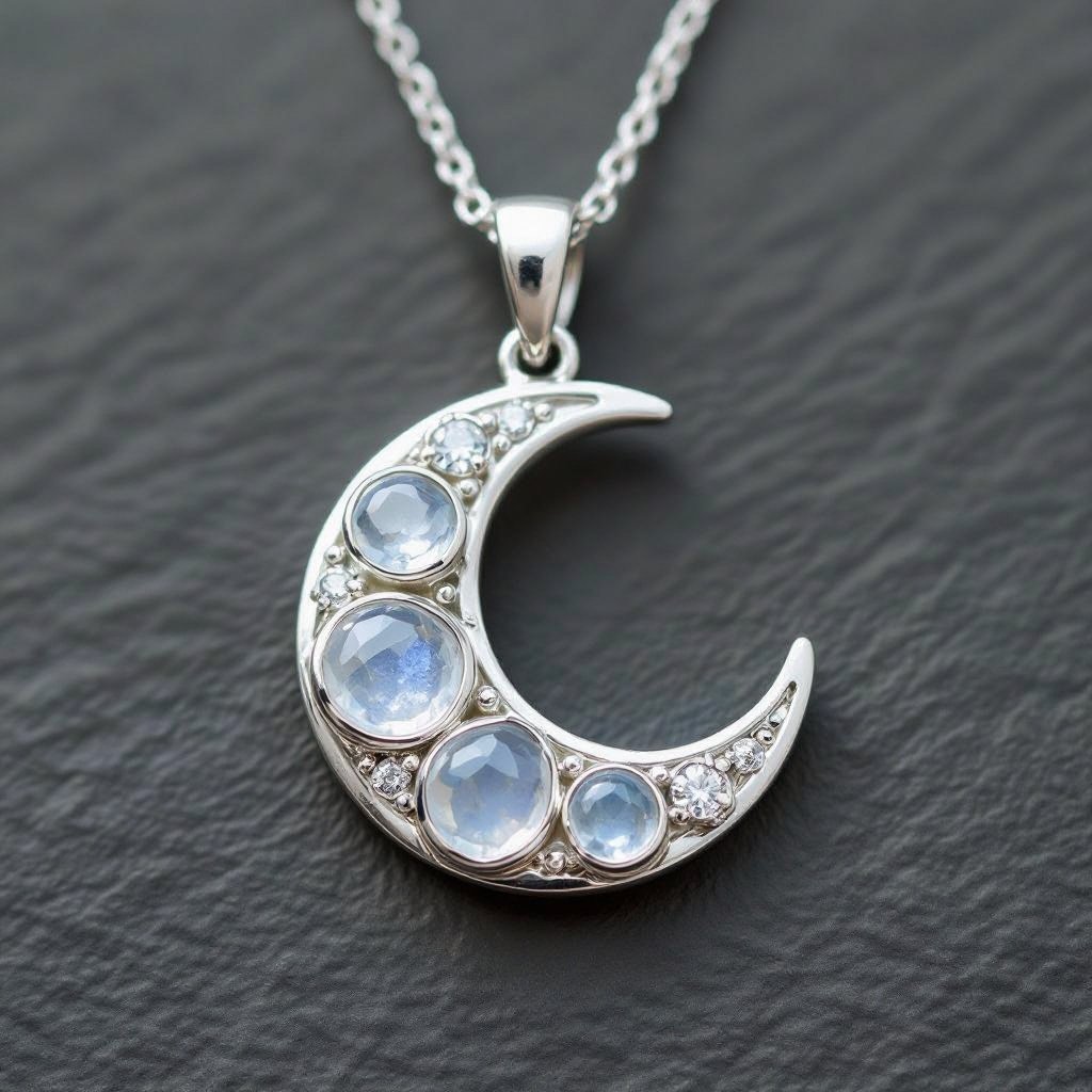 Луна полумесяцем и лунный камень подвеска