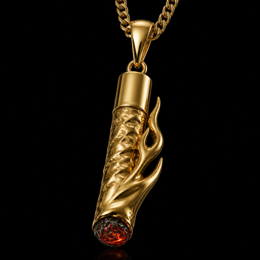 A avant-garde men's pendant made of gold suitable for gift. Un colgante de un puro encendido
photorealistic jewelry design, A avant-garde men's pendant made of gold suitable for gift. Un colgante de un puro encendido, avant_garde style, just the design no text